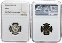 Russia USSR 15 Kopecks 1988. Copper-Nickel-Zinc. Averse: National arms. Reverse: Value and date within sprigs. Edge Description: Reeded. Y131. NGC PL6...
