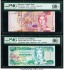 Bahamas Central Bank 10 Dollars 1996 Pick 59 PMG Gem Uncirculated 66 EPQ. Bahamas Central Bank 3 Dollars 2019 Pick UNL PMG Superb Gem Unc 68 EPQ. 

HI...