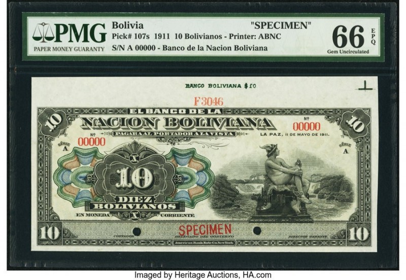 Bolivia Banco de la Nacion Boliviana 10 Bolivianos 11.5.1911 Pick 107s Specimen ...