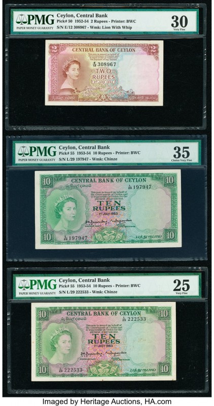 Ceylon Central Bank of Ceylon 2; 10 (2) Rupees 3.6.1952; 1.7.1953 (2) Pick 50; 5...