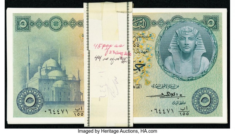 Egypt National Bank of Egypt 5 Pounds 1958 Pick 31c 40 Examples Crisp Uncirculat...