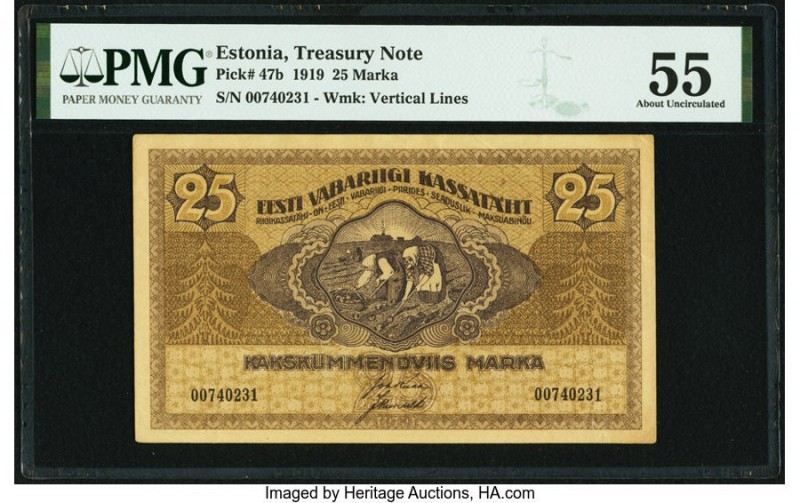 Estonia Treasury Note 25 Marka 1919 Pick 47b PMG About Uncirculated 55. 

HID098...