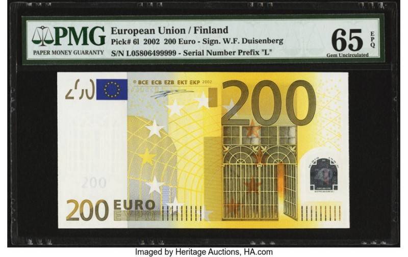 European Union Central Bank, Finland 200 Euro 2002 Pick 6l PMG Gem Uncirculated ...