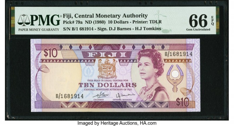 Fiji Central Monetary Authority 10 Dollars ND (1980) Pick 79a PMG Gem Uncirculat...