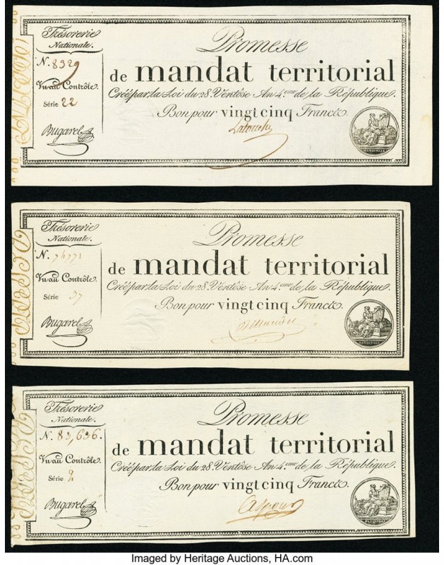 France Promesses de Mandats Territoriaux 500 Francs Group Lot of 5 Examples Very...