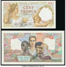 France Banque de France 100; 5000 Francs 9.1.1941; 6.9.1945 Pick 94; 103c Two Examples Crisp Uncirculated; Very Fine. Pick 94 has minor edge staining;...