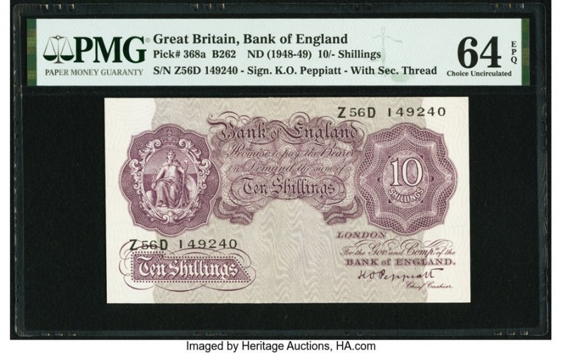 Great Britain Bank of England 10 Shillings ND (1948-49) Pick 368a PMG Choice Unc...
