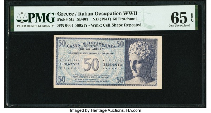 Greece Cassa Mediterranea di Credito per la Grecia 50 Drachmai ND (1941) Pick M3...