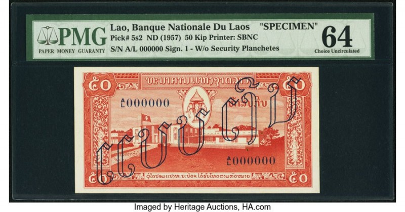 Lao Banque Nationale du Laos 50 Kip ND (1957) Pick 5s2 Specimen PMG Choice Uncir...