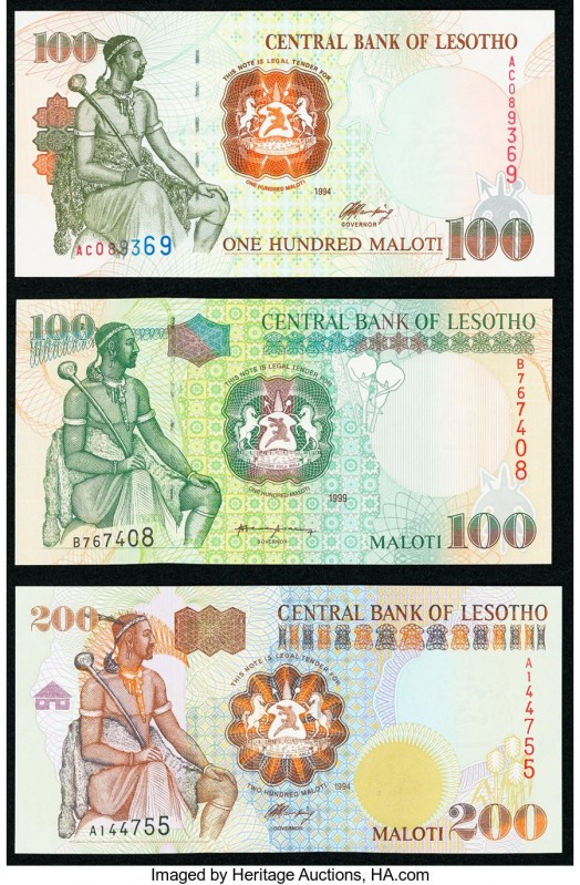 Lesotho Central Bank of Lesotho 100 (2); 200 Maloti 1994-1999 Pick 18a; 19a; 20a...
