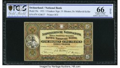 Switzerland Schweizerische Nationalbank 5 Franken 22.2.1951 Pick 39s PCGS Gold Shield Grading Gem UNC 66 OPQ. 

HID09801242017

© 2020 Heritage Auctio...
