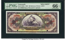 Venezuela Banco Mercantil y Agrícola 100 Bolívares ND (1929) Pick S233s Specimen PMG Gem Uncirculated 66 EPQ. Two POCs; red Specimen overprints.

HID0...