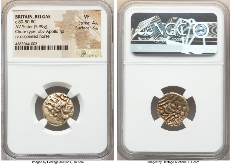 BRITAIN. Belgae. Ca. 80-50 BC. AV stater (18mm, 5.99 gm, 2h). NGC VF 4/5 - 3/5. ...