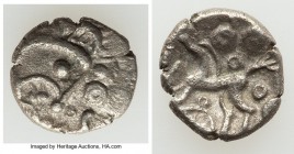 BRITAIN. East Wiltshire Region. AD 1st century. AR unit (12mm, 0.87 gm, 1h). VF. Uninscribed issues, unknown rulers. Moon-shaped stylized head right, ...