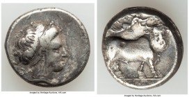 CAMPANIA. Neapolis. Late 4th century BC. AR didrachm or stater (20mm, 7.26 gm, 3h). Choice Fine. Ca. 320-300 BC. Head of nymph right, hair bound with ...