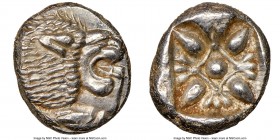 IONIA. Miletus. Ca. late 6th-5th centuries BC. AR 1/12 stater or obol (9mm, 1.15 gm). NGC MS 5/5 - 5/5. Milesian standard. Forepart of roaring lion ri...