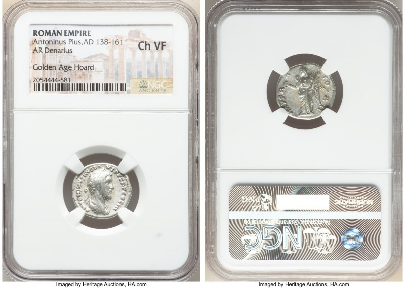 Antoninus Pius (AD 138-161). AR denarius (18mm, 6h). NGC Choice VF. Rome, AD 143...