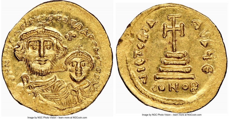 Heraclius (AD 610-641) and Heraclius Constantine. AV solidus (20mm, 4.47 gm, 7h)...