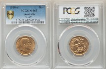 Edward VII gold Sovereign 1910-S MS63 PCGS, Sydney mint, KM15. AGW 0.2355 oz. 

HID09801242017

© 2020 Heritage Auctions | All Rights Reserve