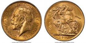 George V gold Sovereign 1917-P MS63 PCGS, Perth mint, KM29. AGW 0.2355 oz. 

HID09801242017

© 2020 Heritage Auctions | All Rights Reserve