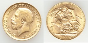 George V gold Sovereign 1919-P AU, Perth mint, KM29. 21.8mm. 7.98gm. AGW 0.2355 oz. 

HID09801242017

© 2020 Heritage Auctions | All Rights Reserv...