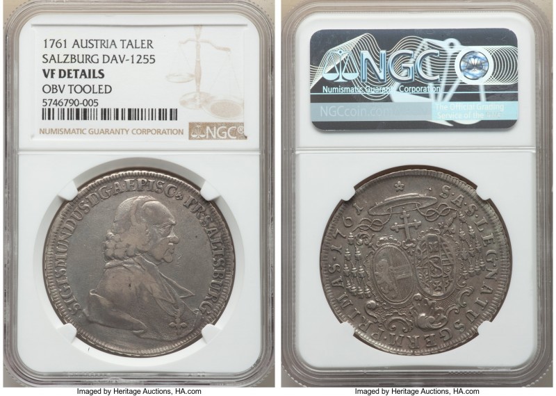 Salzburg. Sigismund III Taler 1761 VF Details (Obverse Tooled) NGC, KM401.1, Dav...