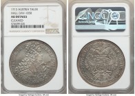 Karl VI Taler 1713 AU Details (Cleaned) NGC, Hall mint, KM1552, Dav-1950. Light tan toning with recessed areas of reflectivity. Dealer tag included. ...