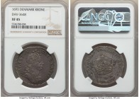 Christian V Krone 1693 XF45 NGC, Copenhagen mint, KM428.1, Dav-3648. Bold portrait with old collection toning in lavender-gray and gold. Dealer tag in...