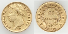 Napoleon gold 20 Francs 1810-A VF, Paris mint, KM695.1. 20.9mm. 6.42gm. AGW 0.1867 oz. 

HID09801242017

© 2020 Heritage Auctions | All Rights Res...