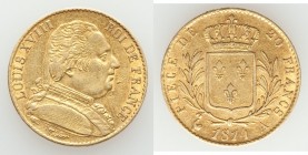 Louis XVIII gold 20 Francs 1814-A XF, Paris mint, KM706.1. 21.0mm. 6.42gm. AGW 0.1867 oz. 

HID09801242017

© 2020 Heritage Auctions | All Rights ...