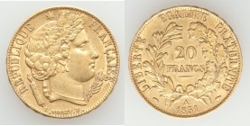 Republic gold 20 Francs 1851-A XF, Paris mint, KM762. 21.1mm. 6.42gm. AGW 0.1867 oz. 

HID09801242017

© 2020 Heritage Auctions | All Rights Reser...