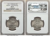 Prussia. Wilhelm II 2 Mark 1901-A MS65 NGC, Berlin mint, KM525. 200th Anniversary - Kingdom of Prussia issue. 

HID09801242017

© 2020 Heritage Au...