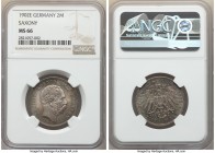 Saxony. Albert 2 Mark 1902-E MS66 NGC, Muldenhutten mint, KM1245. Lustrous surface sheathed in dove gray toning with multi-colored pastel accents. 
...