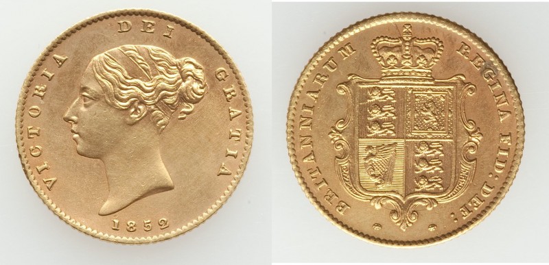 Victoria gold 1/2 Sovereign 1852 XF (Cleaned), KM735.1. 19.2mm. 4.00gm. AGW 0.11...