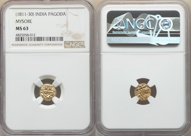 Mysore. Krishna Raja Wodeyar gold Pagoda ND (1811-1830) MS63 NGC, KM-Unl., Fr-13...