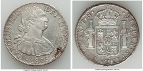 Charles IV 8 Reales 1805 Mo-TH AU (Residue), Mexico City mint, KM109. Semi-Prooflike surfaces, bold strike. 39.1mm. 26.93gm. Dealer tag included. 

...