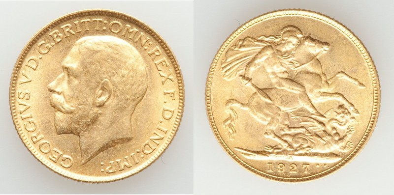 George V gold Sovereign 1927-SA UNC, Pretoria mint, KM21, S-4004. 22mm. 7.98gm. ...