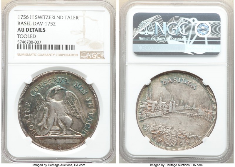 Basel. City "City View" Taler 1756-H AU Details (Tooled) NGC, KM158, Dav-1752. A...