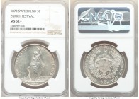Confederation "Zurich Shooting Festival" 5 Francs 1872 MS62+ NGC, KM-XS11. Conservatively graded, reflective semi-prooflike fields. Dealer tag include...