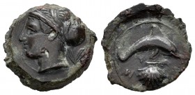 Sicilia. Siracusa. Dionysios I. AE 16 (Hemilitron). 405-367 d.C. (Sng Cop-697). Rev.: Delfín a derecha, debajo concha. Ae. 4,03 g. MBC+. Est...60,00.