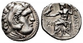 Imperio Macedonio. Alejandro III Magno. Dracma. 336-323 a.C. Lampsakos. (Seaby-6730 var). Anv.: Cabeza de Heracles a derecha recubierta con piel de le...