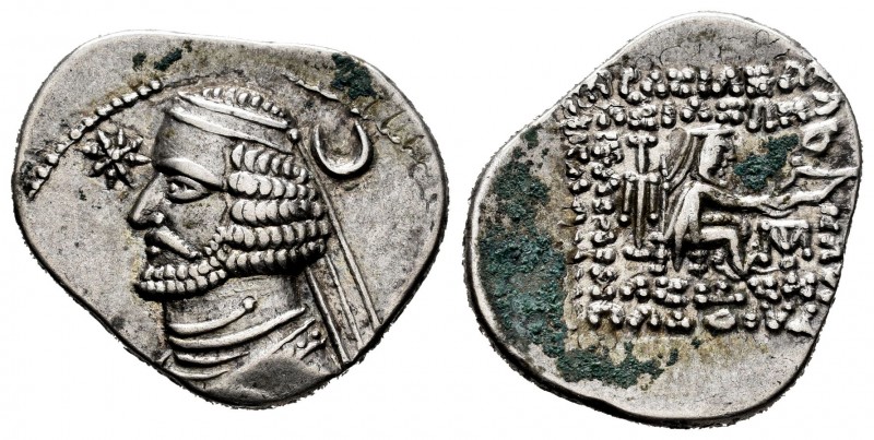Imperio Parto. Orodes II. Dracma. 57-38 a.C. (Seaby-7443). Anv.: Busto del rey a...