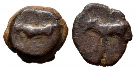 Ebusus. 1/8 calco. 300-200 a.C. Ibiza. (Abh-906). (Acip-703). (C-6). Ae. 1,65 g. Toro a izquierda en anverso y reverso. Escasa. BC+. Est...65,00.