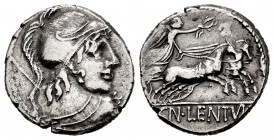 Cornelia. Denario. 88 a.C. Roma. (Ffc-624). (Craw-345-1). (Cal-484). Rev.: Victoria en biga a derecha con corona, debajo CN LENTVL. Ag. 3,93 g. MBC-. ...
