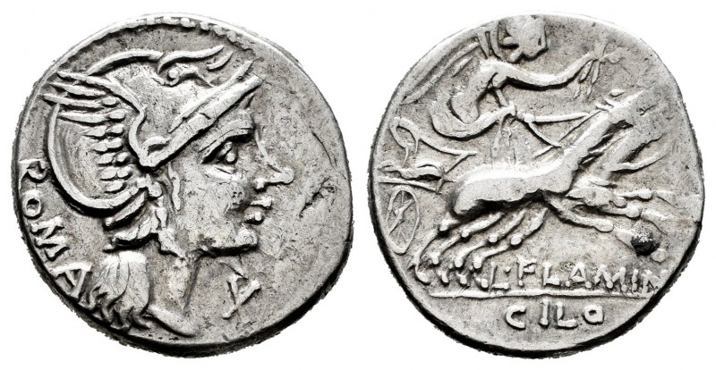 Flaminia. Denario. 109-108 a.C. Roma. (Craw-302/1). (Ffc-708). Anv.:  Cabeza de ...