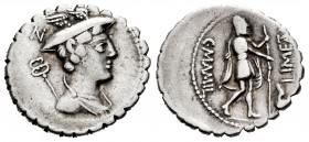 Mamilia. Denario. 82 a.C. Roma. (Ffc-835). (Craw-362/1). (Cal-920). Anv.: Busto de Mercurio a derecha, detrás caduceo, encima letra N. Rev.: Ulises a ...