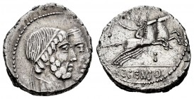 Marcia. Denario. 88 a.C. Incierta. (Ffc-856). (Cal-346/1f). Anv.: Cabezas diademadas y yuxtapuestas de Numa Pompilius y Ancus Marcius a derecha. Rev.:...