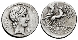 Vibia. Denario. 90 a.C. Taller Auxiliar de Roma. (Ffc-1187). (Craw-342-5b). (Cal-1345). Anv.: Cabeza laureada de Apolo a derecha, detrás PANSA, debajo...