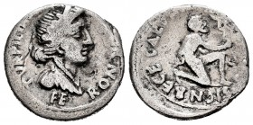 Augusto. P. Petronius Turpilianus. Denario. 19 a.C. Roma. (Ffc-304). (Ric-288). (Cal-1080). Anv.: Cabeza de Liber coronada de hiedra a derecha, TVRPIL...