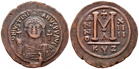 Justiniano I. Follis. Año XIIII (540 d.C). Cyzicus. (Bc-207). Ae. 22,36 g. MBC+. Est...150,00.